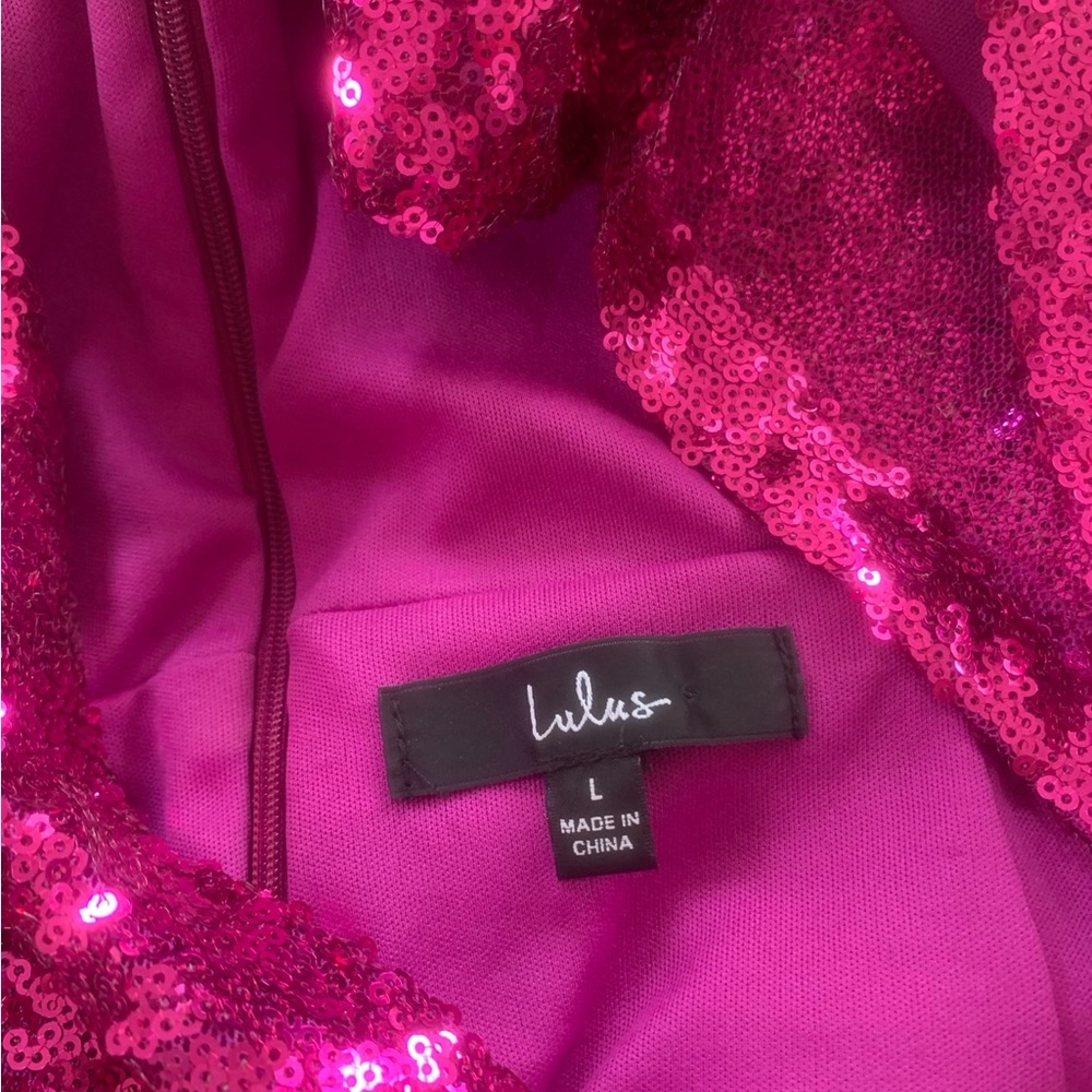 Lulus Hilaria Fuchsia Sequin Bodycon Mini Dress Size L Pink Party Cocktail - Picture 8 of 13